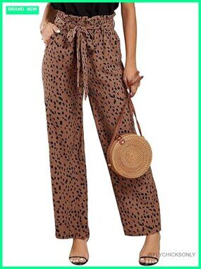 High Waisted Leopard Print Palazzo Pants with Pockets